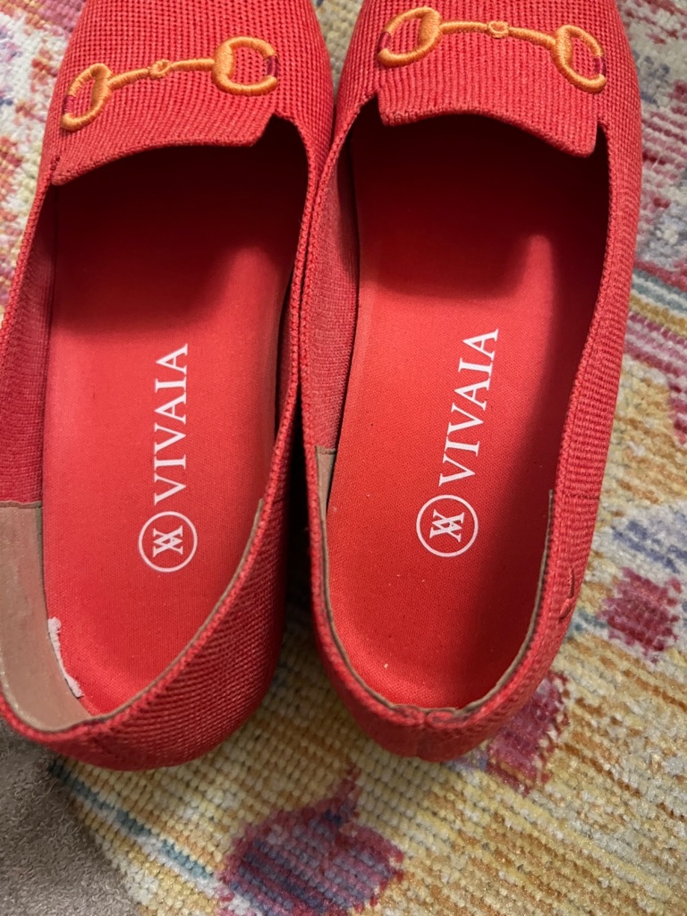 Vivaia Women's Red Knit Loafers with Gold Bit Detail - Picture 6 of 6